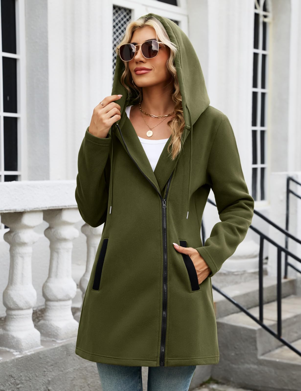 Vancavoo Sudaderas Mujer Cremallera Chaquetas con Capucha Asimetría Hoodie Polar Abrigo Casual Outwear Primavera y Otoño