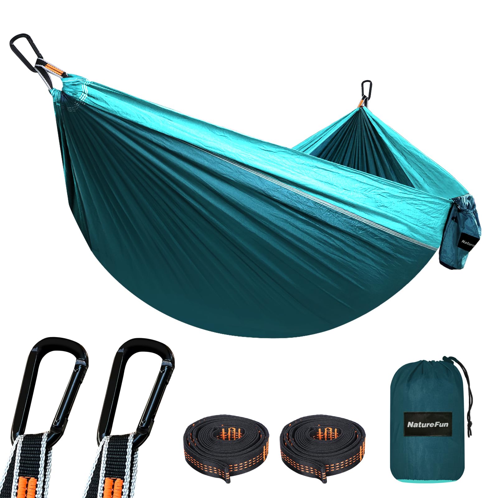 NTUREFUN Amaca da Campeggio da Viaggio Ultraleggera | Capacità di Carico 300kg,(275 x140 cm) Traspirante,Nylon da Paracadute ad Asciugatura Rapida | 2 x Moschettoni, 2 x Corde in Nylon Incluse