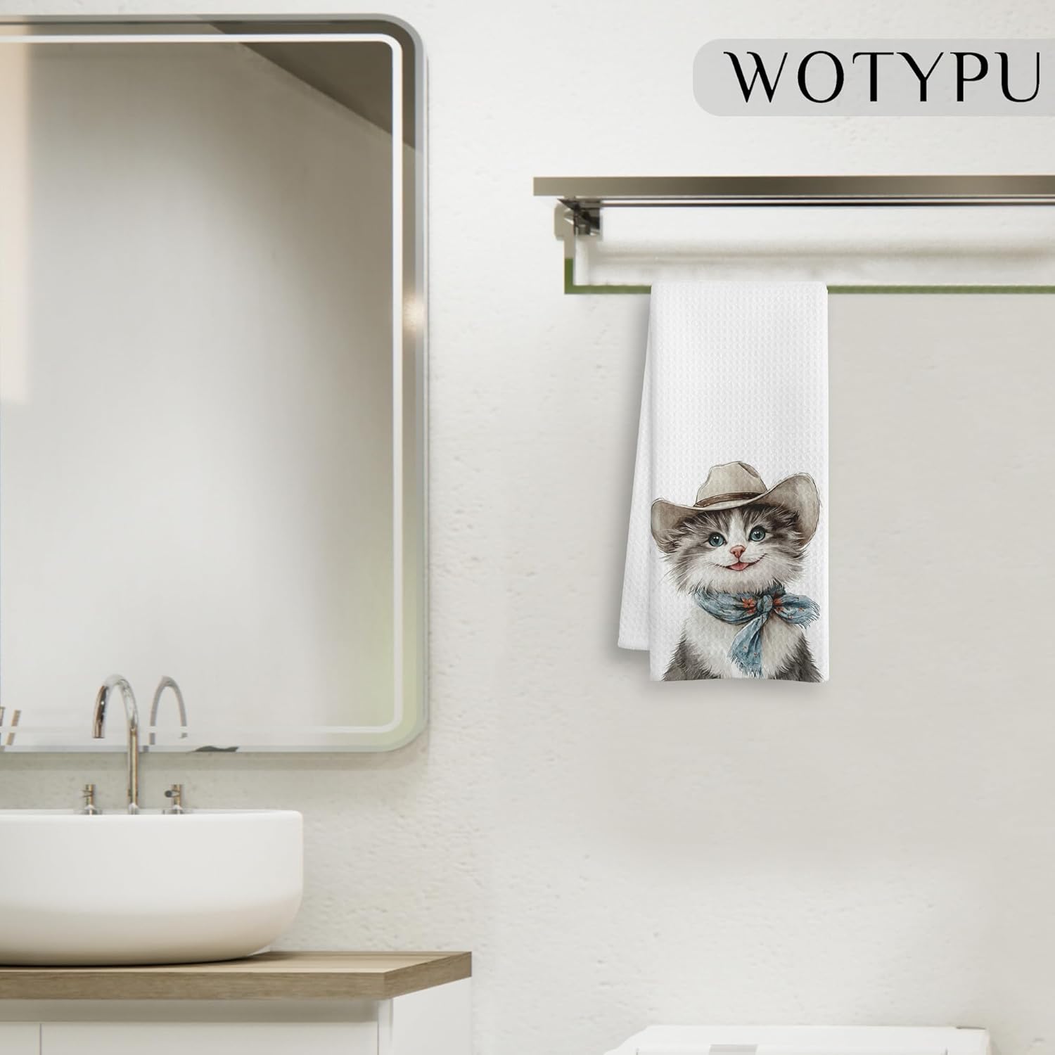 Tabby Cat Gifts Kitchen Towels, Cat Lover Mom Dad Gifts Dish Tea Towels, Funny Western Cowboy Kitty Decorative Hand Towel for Bathroom, 16x24 Inch - Image 5