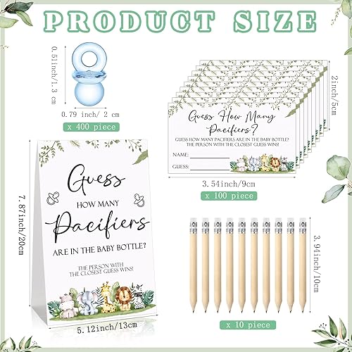Miniatura 2 de Roowest 512 piezas de juegos de baby shower Adivina cuántos chupetes letrero, 100 pequeños juegos de adivinanzas, 10 lápices HB, botella de leche de