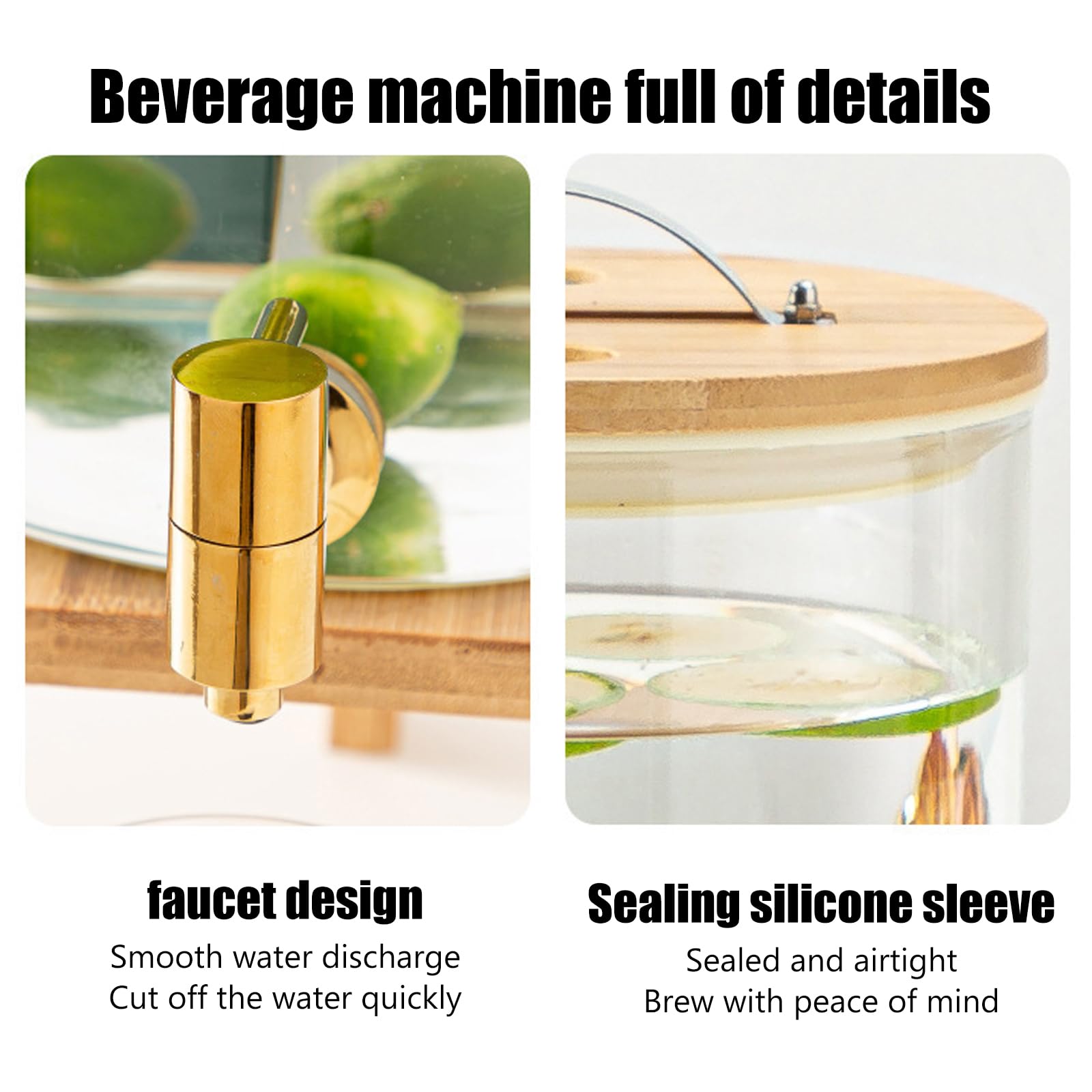 Distributeurs de Boissons 5L, 8L, 11L pour fêtes, Couvercle et Support en Bois, Distributeur de Boissons Froides en Verre avec Robinet, 11L