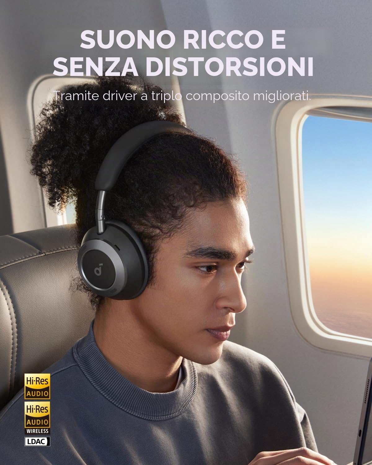 soundcore Space One Pro by Anker, cuffie adattive con cancellazione attiva del rumore, design super pieghevole, audio senza perdita di 60 ore, ricarica ultra veloce(Ricondizionato)