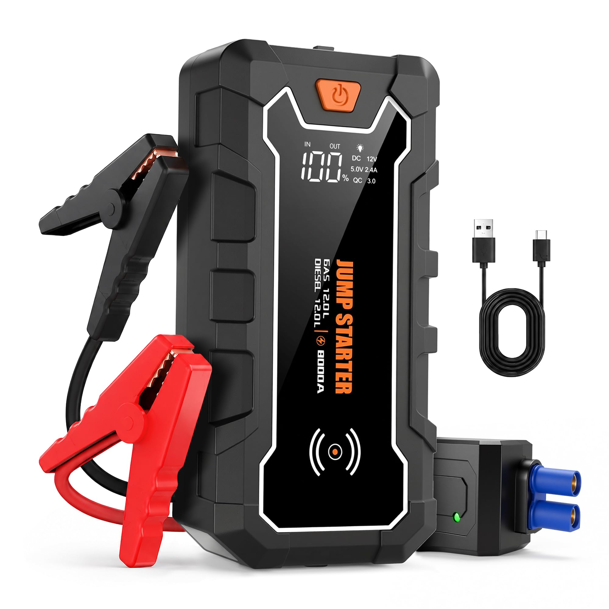 CROS Avviatore di emergenza portatile 12V 3500A con caricatore wireless