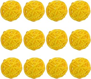 JANOU 12pcs Natural Wicker Balls Decorative Rattan Balls DIY Craft Vase Filler Hanging Balls Ornaments for Wedding Baby Shower Christmas Party (2 In/5cm, Yellow)