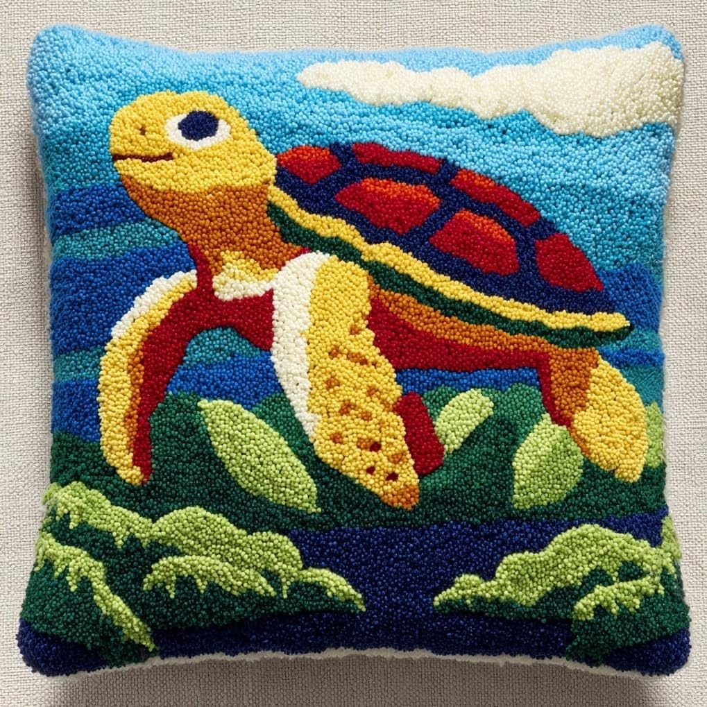 AxiangziK Latch Hook Cushion Kit 17x17in,Cute sea Turtle