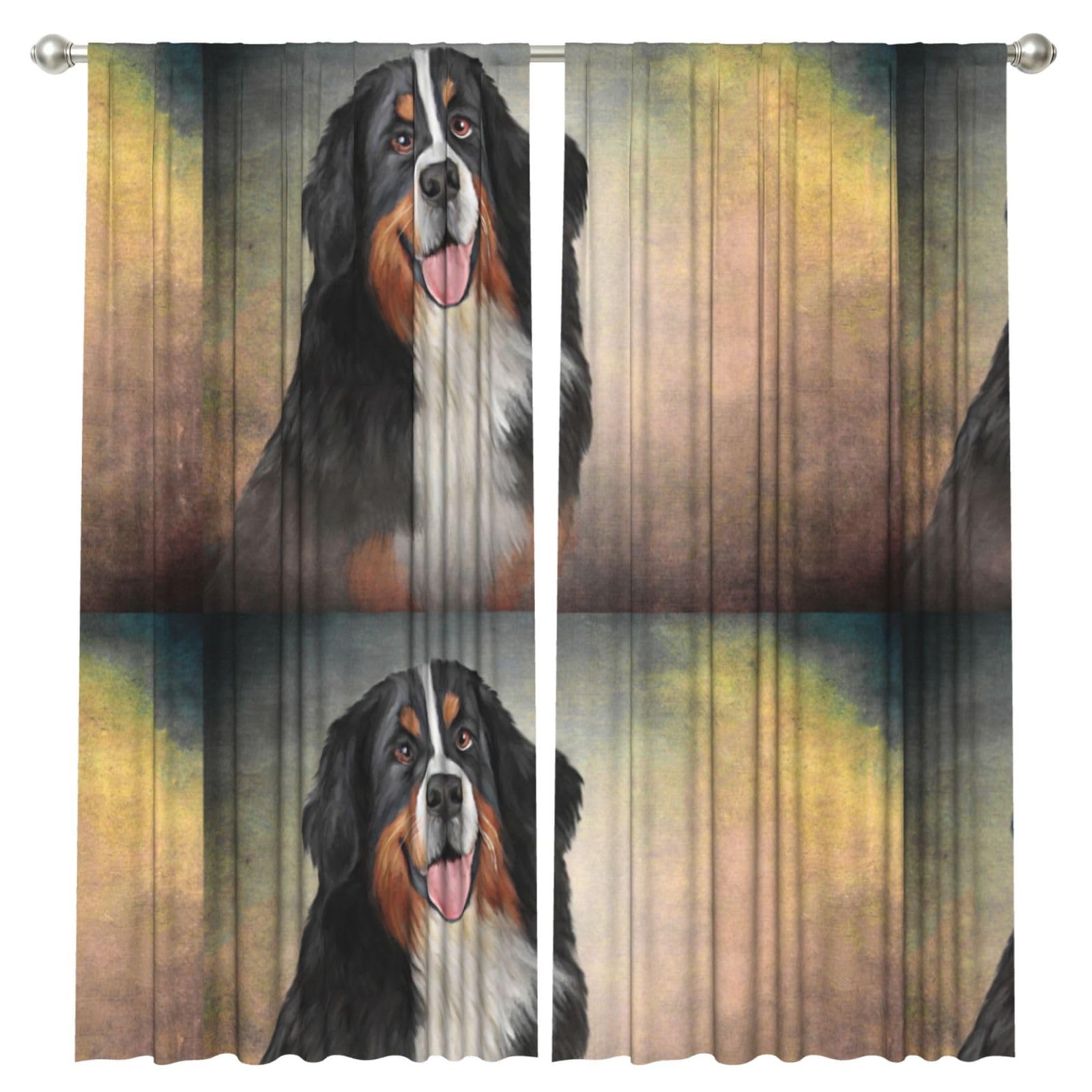 InOmak Funny Dog Breed Bernese Mountain Dog Portrait, 2 Panels Window Curtains 52 x 84 Inch Blackout Curtains for Living Room Bedroom