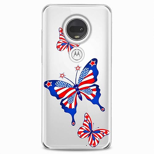 Miniatura 6 de Funda de TPU compatible con Motorola G9 G8 Plus G7 E20 P40 Z4 Edge 20 G22 Stylus Blue Butterflies Flexible Silicone American Flags Art Clear Design