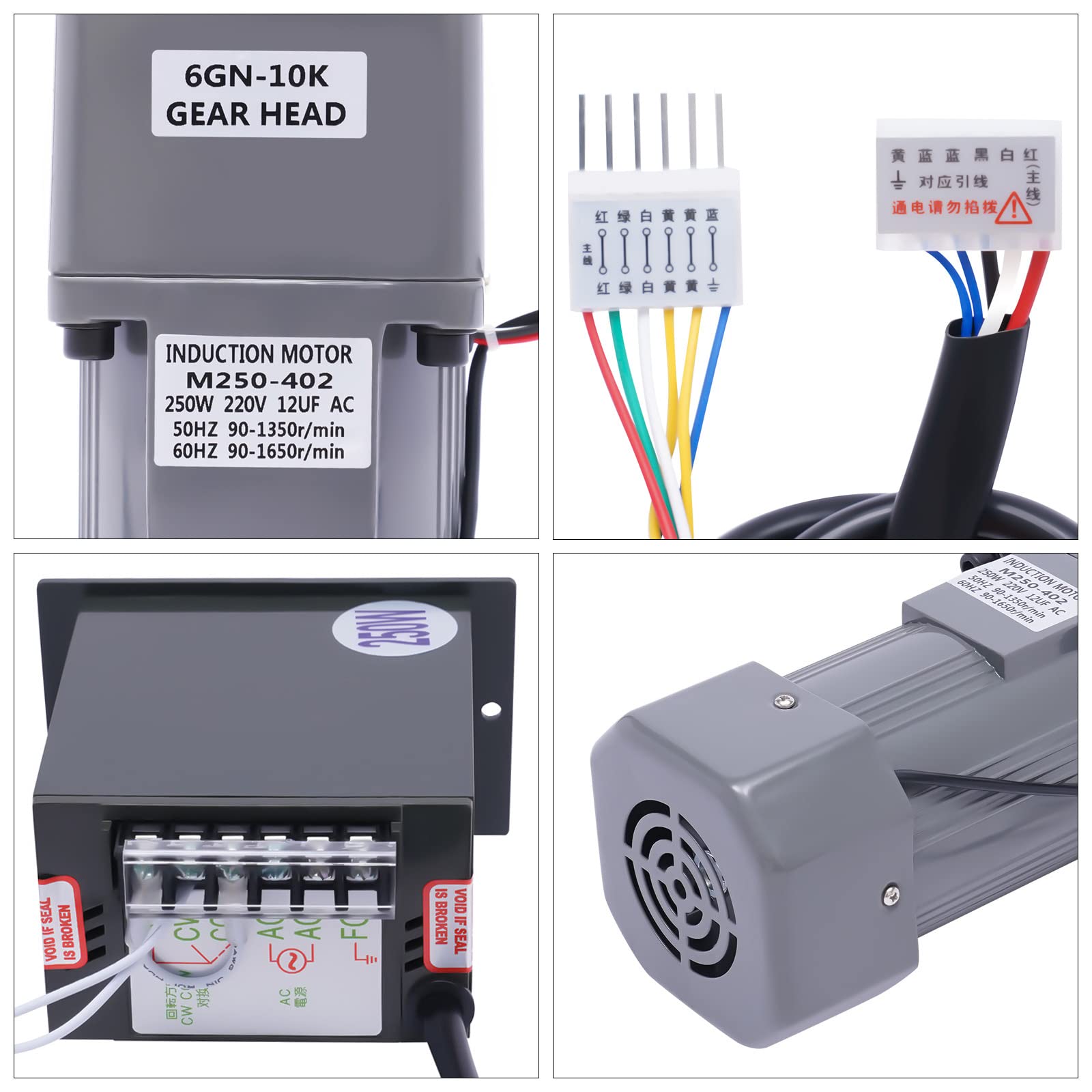 Silnik przekładniowy AC 220 V, 250 W, z regulatorem prędkości obrotowej i uchwytem, prędkość 0-270 obr./min