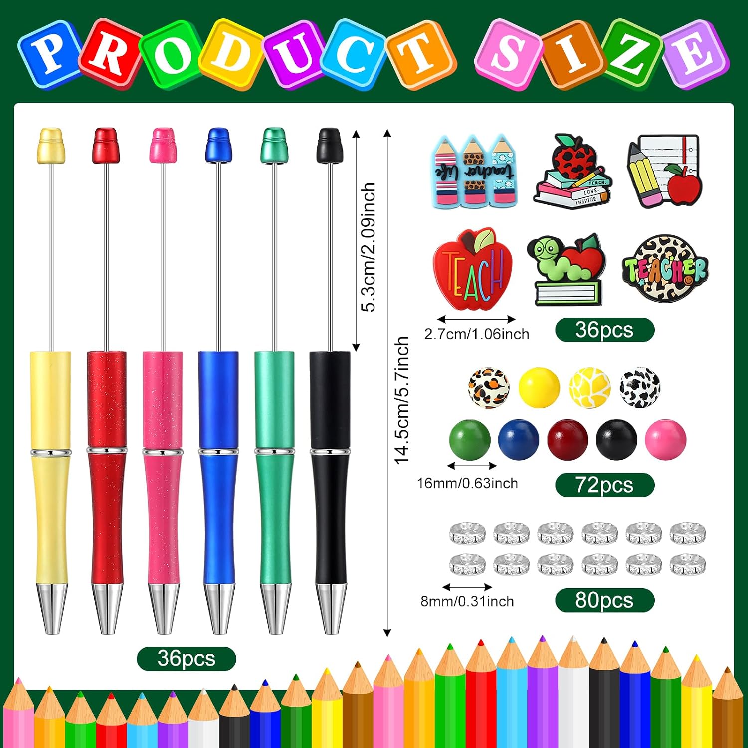 Ctosree 36 Sets Teacher Beadable Pen Kit for Teacher Appreciation Gifts Bead Pen Kit Assorted Colorful Spacer Accessories DIY Making Plastic Ballpoint Bulk for Thank You Teach Gift