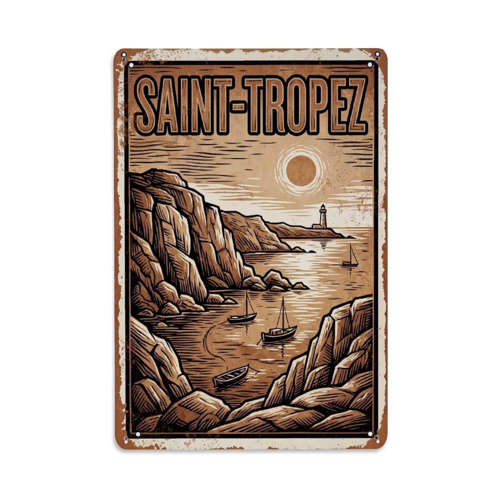 Fyrn Style Metal Tin Sign Vintage Travel Saint-Tropez France Street