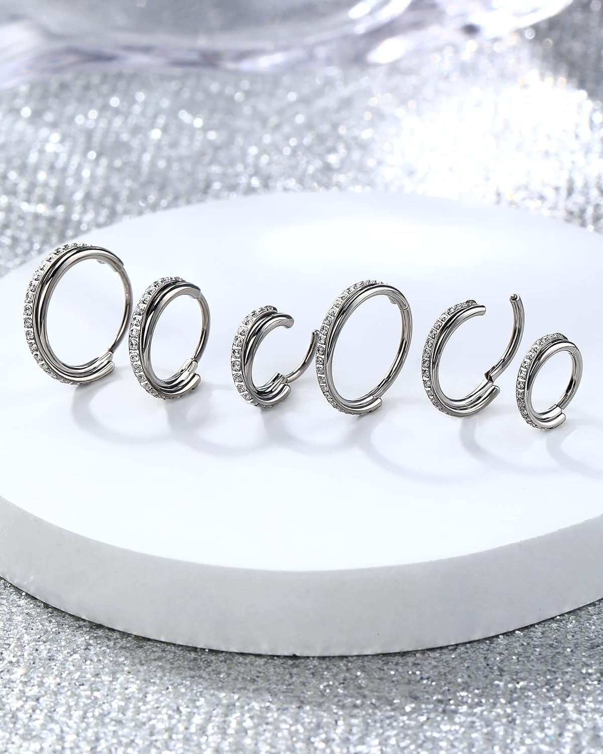 Melighting Double Nose Rings Hoop, Cartilage Earrings Stainless Steel 316L, Conch Piercing Jewelry Clear CZ, Double Helix Earrings, 16G 18G 20G Tragus Daith Piercing Jewelry for Women - Image 4