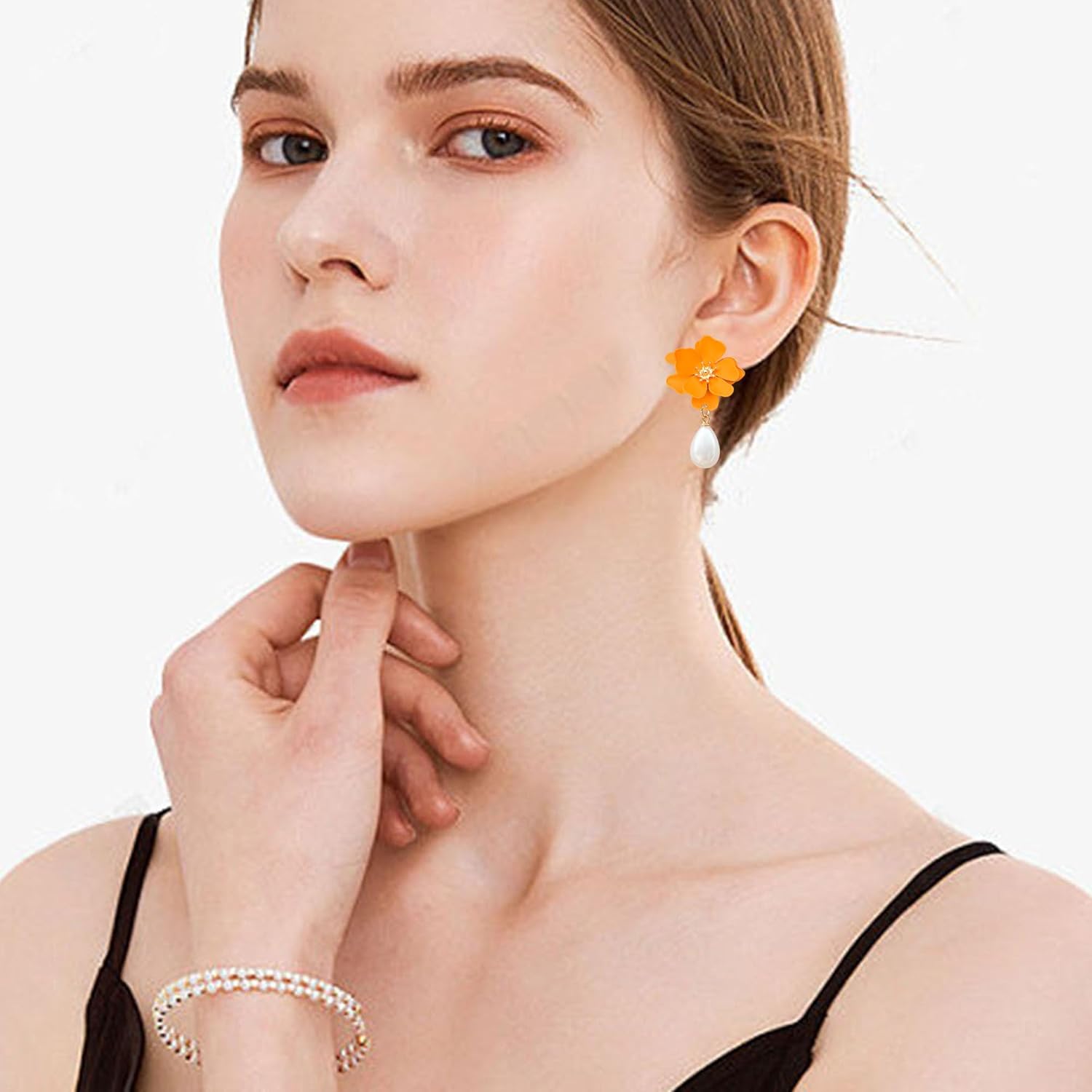 Pearl Bohemian Flower Earrings Floral Petal Flower Stud Earrings Jewelry for Women - Image 4