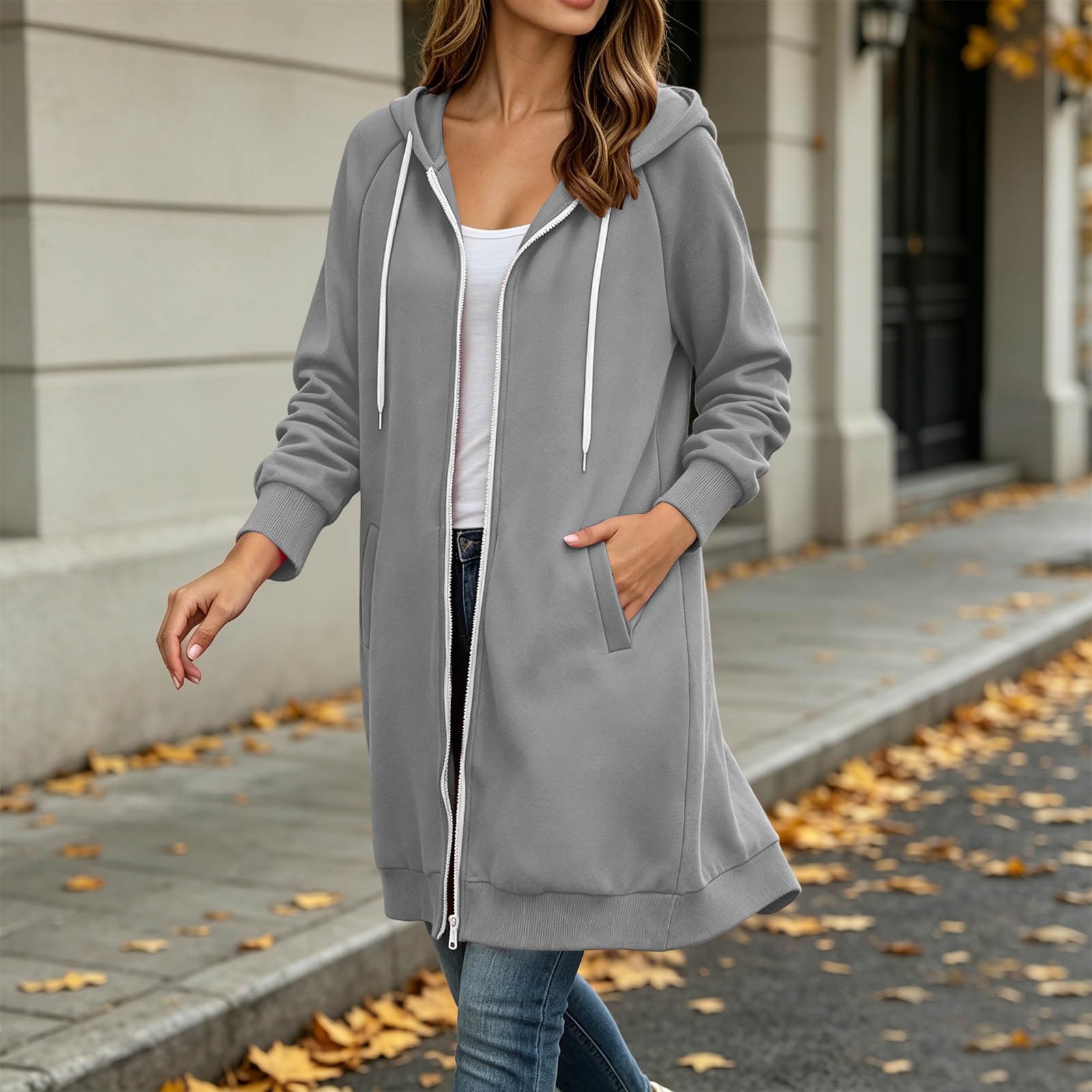 Winterjacke Damen Lang Sweatjacke Mit Kapuze Sweatshirtjacke Casual
