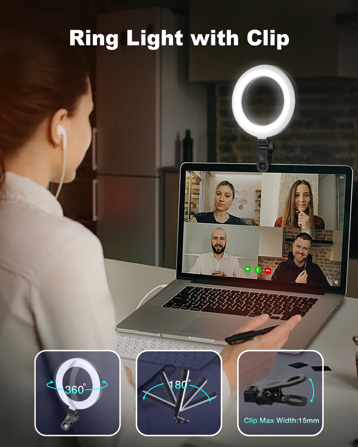 Railee Ring Light da Tavolo per Telefono 6" Luce per Selfie con Clip e Treppiede per Videoconferenza Laptop Computer Zoom Webcam Luce ad Anello LED Dimmerabile per Fotografia Live Stream Video