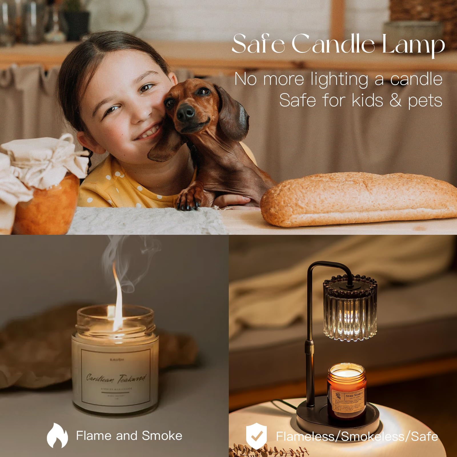 Candle Warmer Lamp with Timer: Candle Warmer with 2 Bulbs Height Adjustable Dimmable Wax Melt House Warming Gifts New Home Bedroom Modern Decor Gifts for Women — view 4