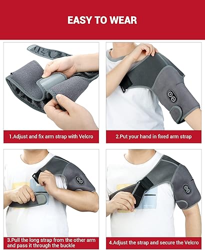 Miniatura 7 de Comfytemp Almohadilla térmica de hombro con masaje, soporte de hombro térmico inalámbrico con batería para aliviar el dolor de hombro, masajeador de
