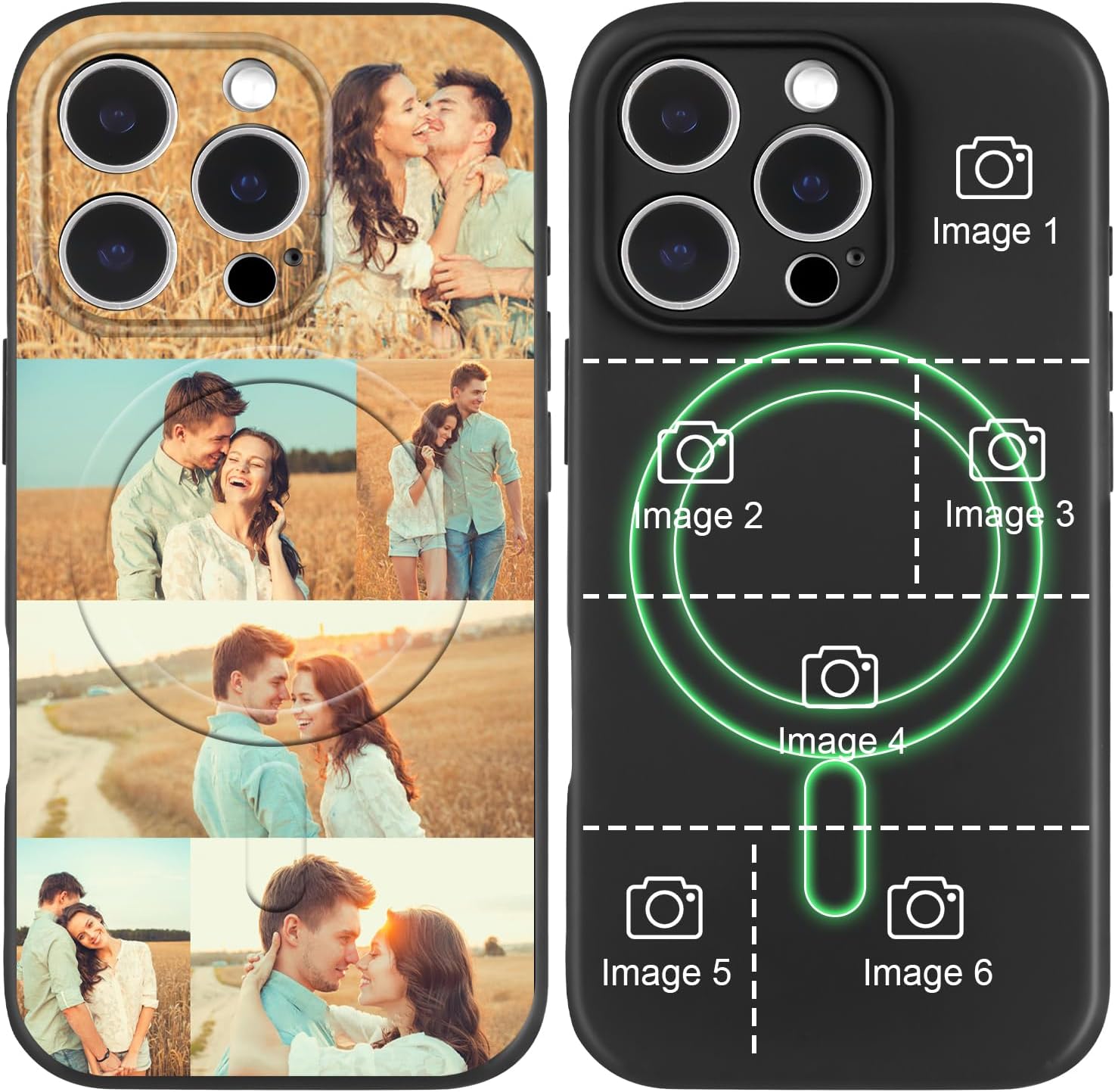 Custom Phone Case Compatible with Magsafe for iPhone 17 16 15 14 13 12 Air Pro Max Plus Personalized Picture Phone Logo Text Name Case Military-Shockproof Scratch-Resistant Drop Protection (6 Photo)