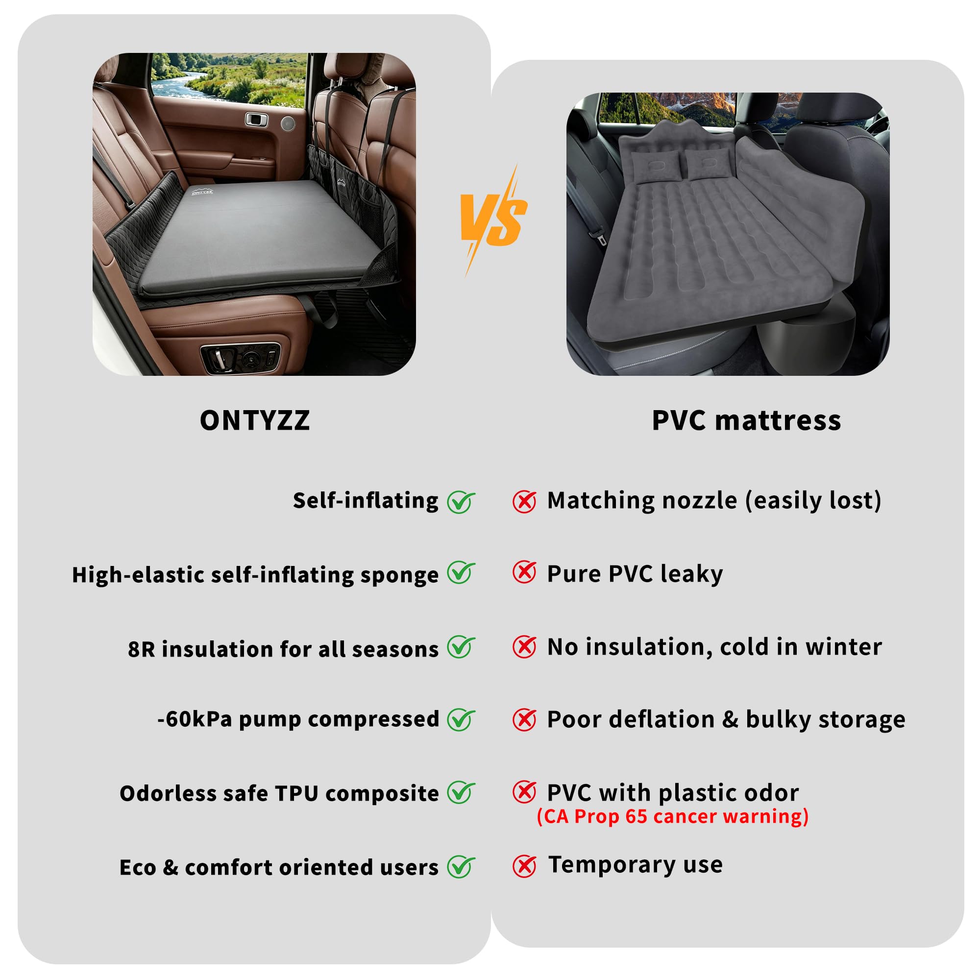 ONTYZZ Samochodowy materac samopompujący się do spania, lekki materac dmuchany z pompką wylotową, składana karimata na kemping, do podróży, dla gości, na zewnątrz