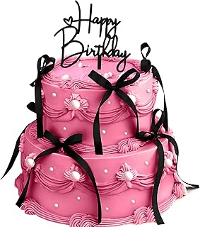 10 PCS Black Bow Cake Toppers with Happy Birthday Sign - Vintage Ribbon Cupcake Toppers for Birthday Party Decorations Coquette Theme Anniversary Wedding Decor Cake Decorating Supplies (Black)