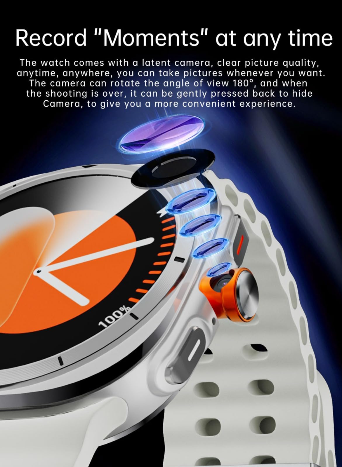 Smart Watch con display AMOLED da 1,6 pollici, monitoraggio della salute, batteria da 1480 mAh, fotocamera girevole, GPS, regali per ragazzi e ragazze