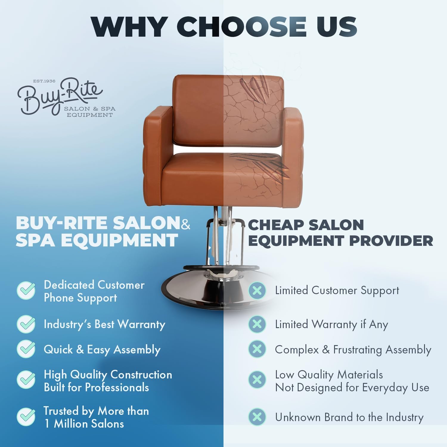Buy-Rite Icon Styling Chair in Camel for Professional Salons & Barbershops, Extra Wide Seat, Quilted Design, Hydraulic Pump, Tufted Back, Easy-Clean Vinyl, Durable Steel Frame, YLG-192-CAM