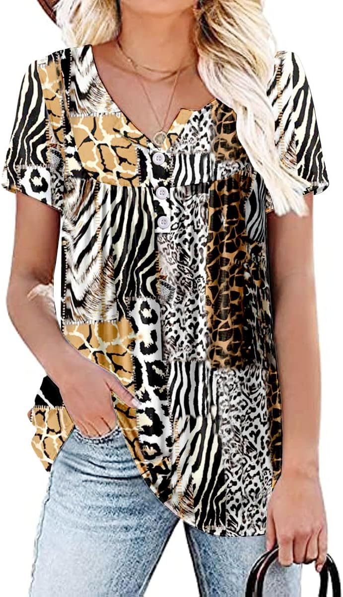 Womens Summer Plus Size Tops Blouses Short Sleeve Shirts Lace Pleated Tunic Tops M-4XL