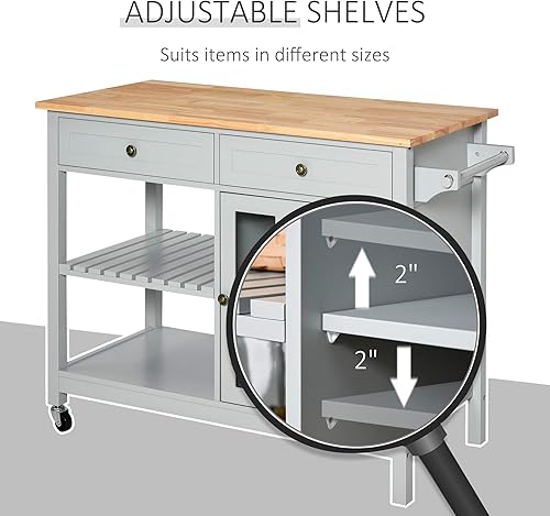 Miniatura 7 de HOMCOM Isla de cocina rodante con almacenamiento, carrito de cocina con parte superior de madera maciza, gabinete de puerta de vidrio, estante