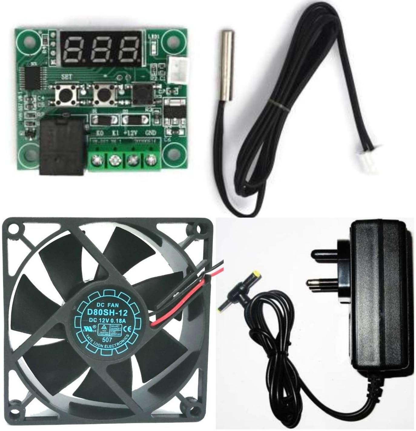 DIY Incubator Kit with W1209 12V DC Digital Temperature Controller Board, 12V 2A Power Adapter Charger, and 3 Inch Cooling Fan (3-Piece Combo Set)-image-9