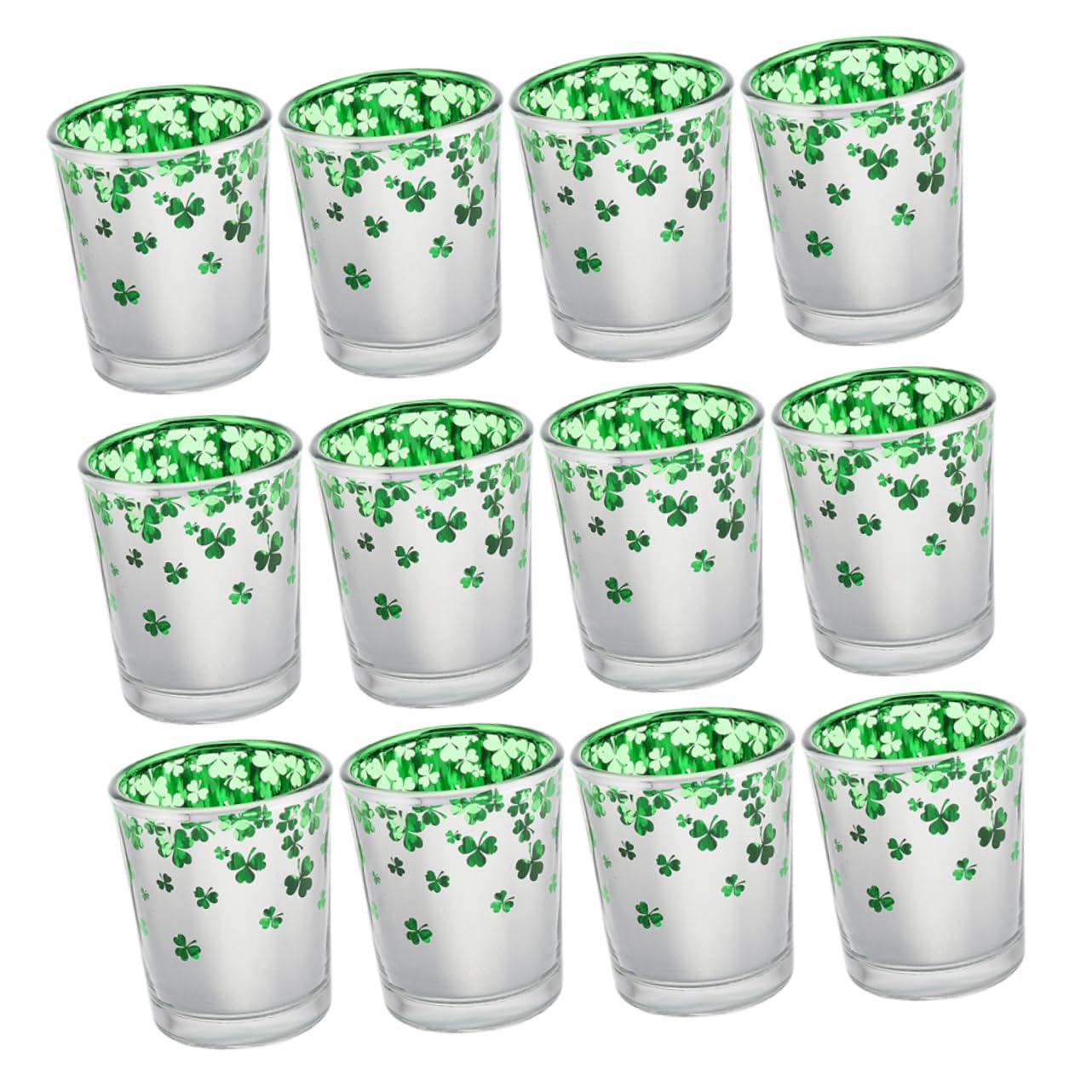 Cabilock 12pièces Bougeoirs Verre Vert Motif à Quatre pour Saint-Patrick Décoration De Table pour Mariage Et