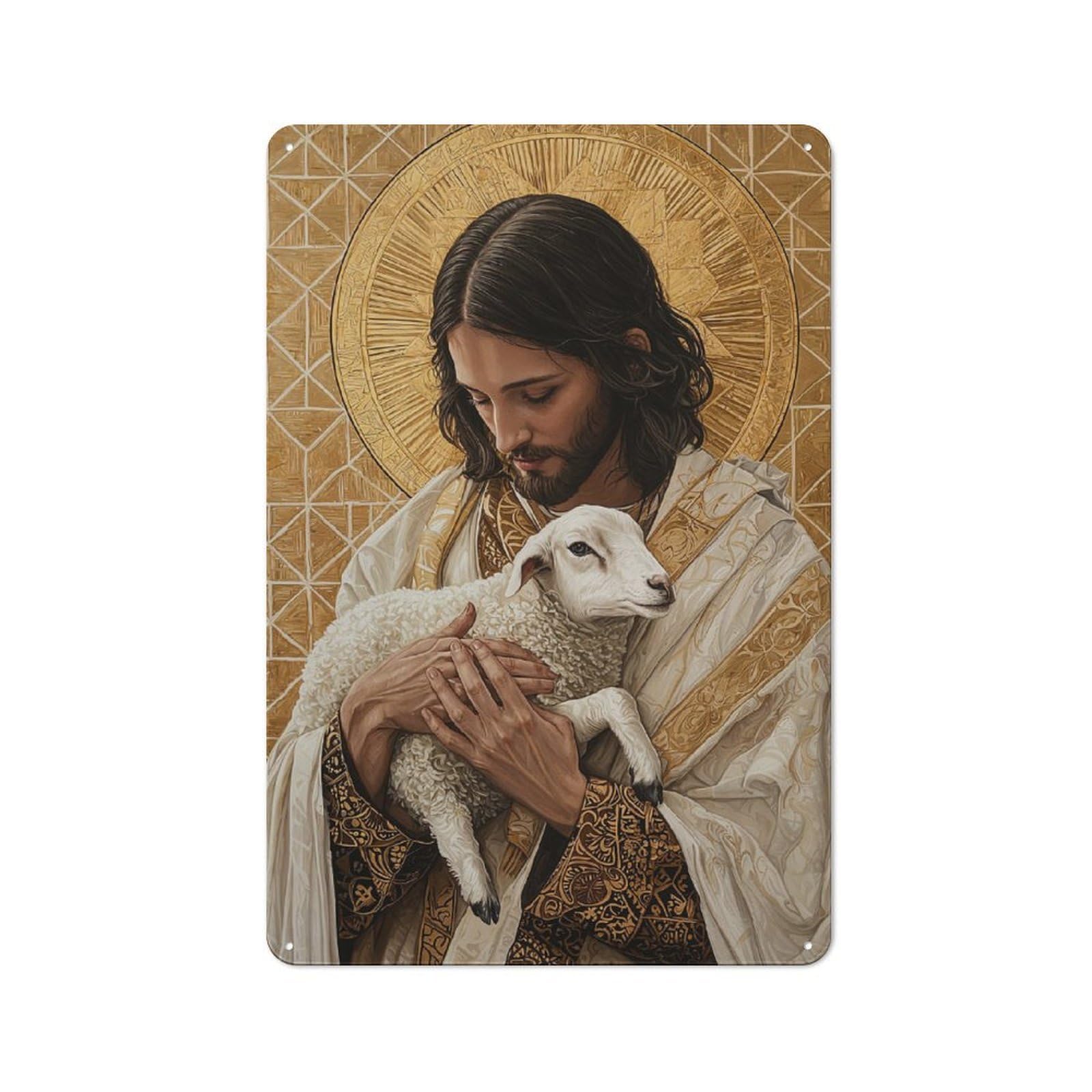 Junmoney Jesus With Lamb Tin Sign 30X20cm With For Hallway Wall, Vintage Decor, For Home Interiors, Feature Walls And Decorative Displays