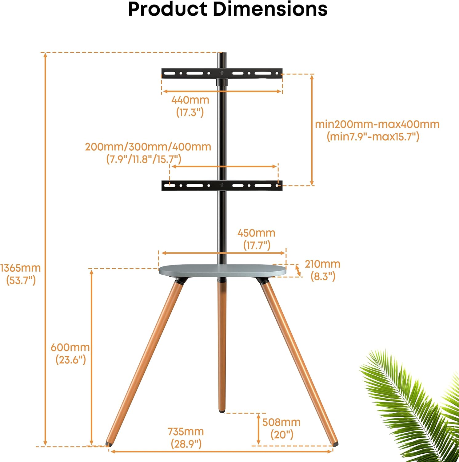 PUTORSEN Easel TV-Stand for 43-65-Inch Screens - Portable Swivel Tripod TV Stand with Wooden Tray, Height Adjustable TV Floor Stand, Max Load 77 lbs, Max VESA 400x400 mm, Black