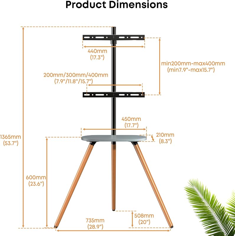 Easel TV-Stand for 43-65‘‘ TVs - Tripod, Swivel, Portable, Black Walnut image 6