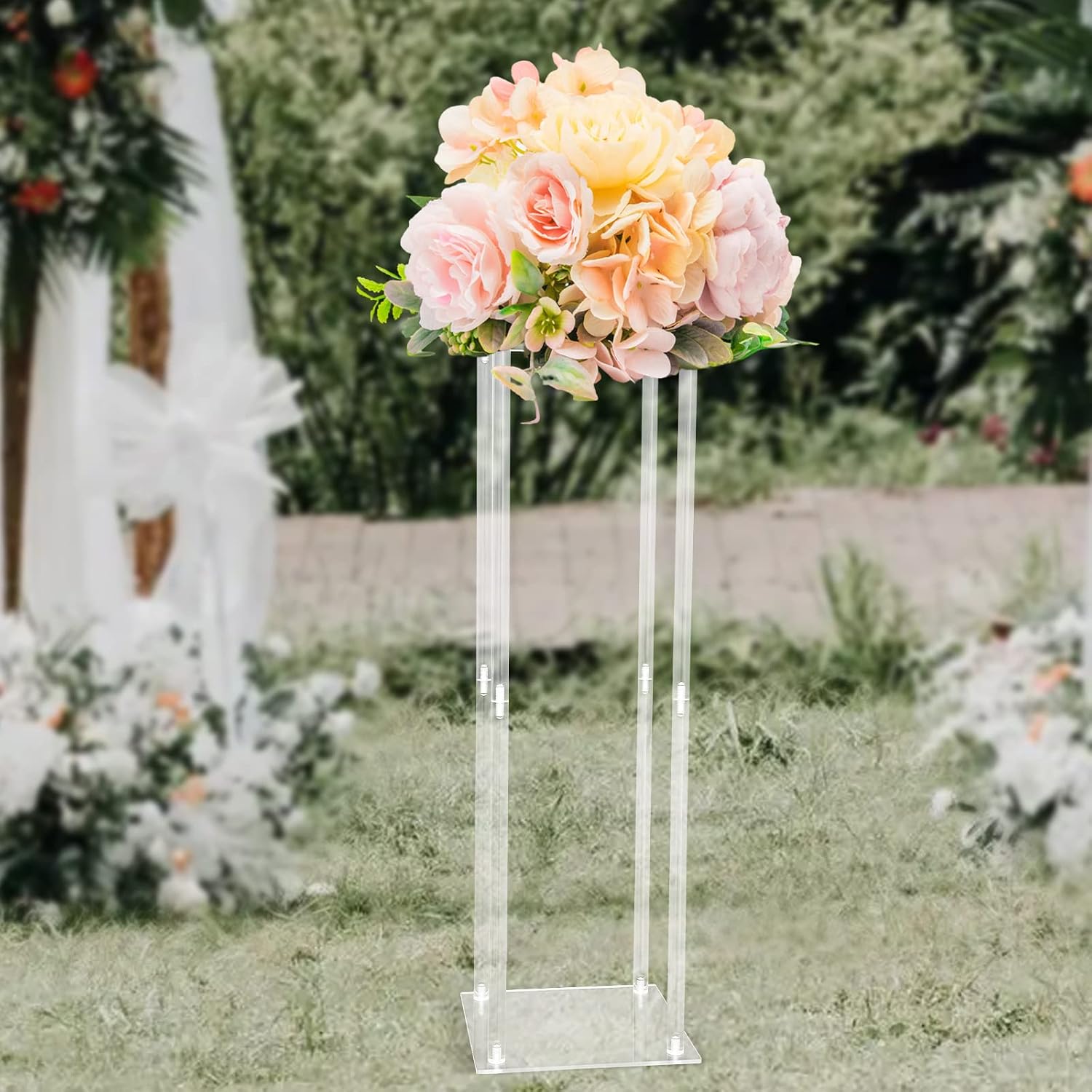 Clear Wedding Flower Stand for Wedding Table Centerpieces Acrylic Tall Vase Elegant Crystal, Backdrop Rack for Wedding Party Events, Home Decor, Minimalist Modern, 9.8*9.8*31inch