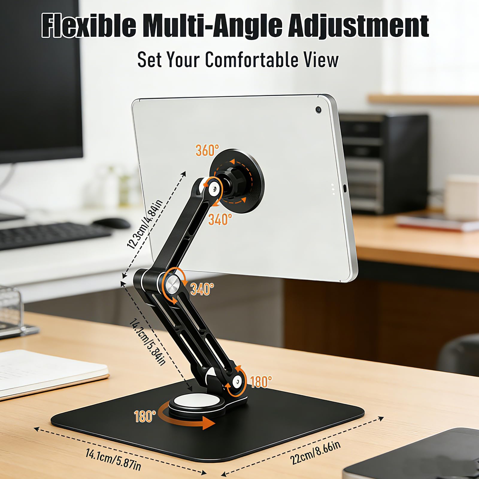 Magnetischer Tablet Halterung Ständer für MagSafe, Aluminium 360° Drehbarer Tisch iPad Halter mit drehbarem Arm für iPhone/Android/iPad/E-Reader