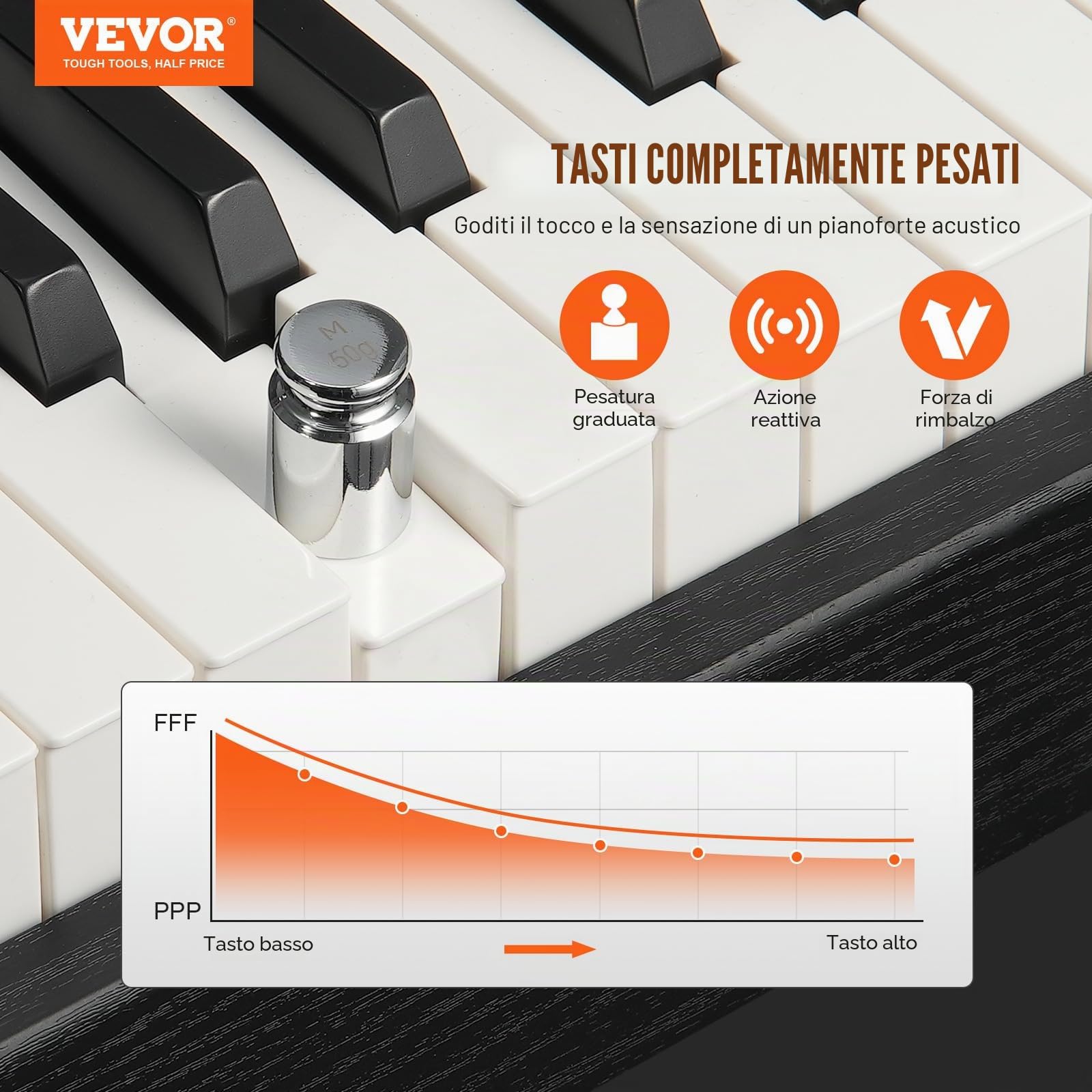 VEVOR Pianoforte Digitale con 88 Tasti Completamente Pesati, Tastiera Elettrica Set Pianoforte con Doppia Tastiera, Altoparlanti, Doppia Panca, Pianoforte 200 Suoni e Ritmi, Bluetooth USB MIDI