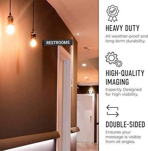 Miniatura 3 de Letrero de proyección de baño, doble cara, (SI-7599) 2 x 10 pulgadas, ACM, con accesorio negro satinado de níquel cepillado, fabricado en EE. UU