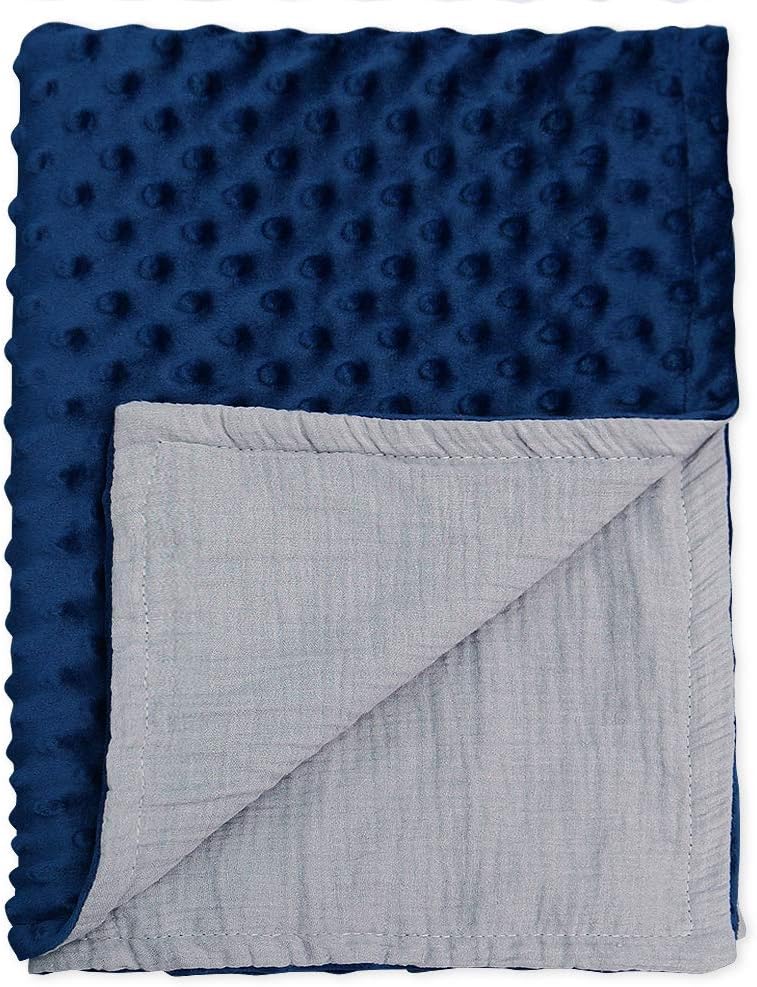 BlueSnail Minky Blanket with Musliin for Boys and Girls (Navy+Gray, 30W x 40L)