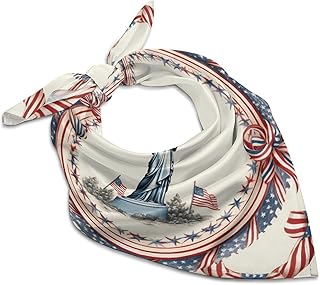 Bufanda versátil de seda con diseño de corona azul, blanca y roja de la Estatua de la Libertad