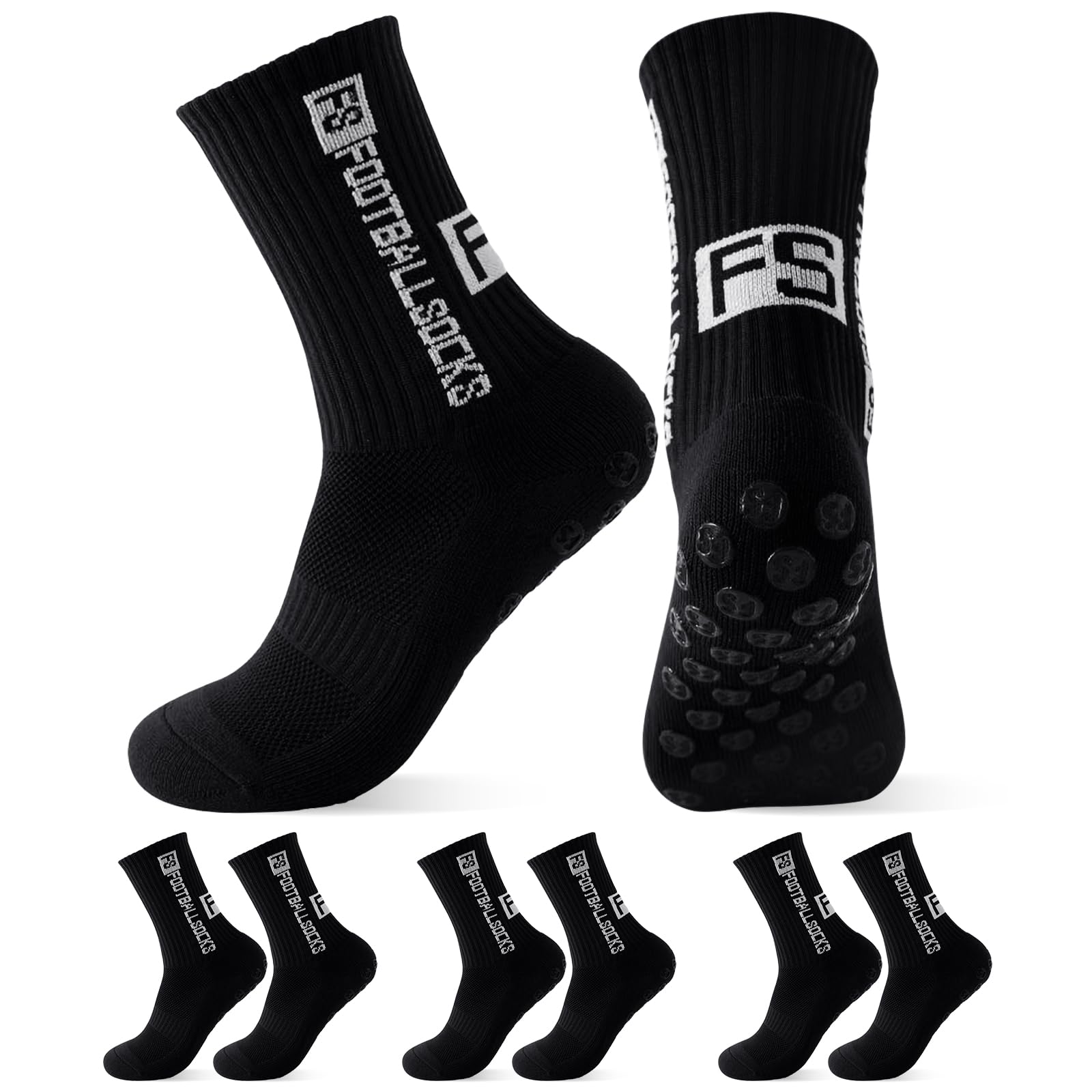 Yanrunce Lot de 3 paires de chaussettes de football antidérapantes pour homme, femme et enfant - Tailles 39-46 - Chaussettes de football antidérapantes pour football, basketball, course, respirantes - 1