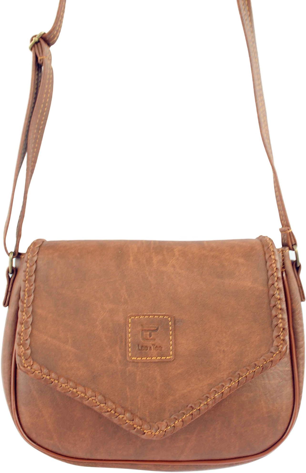 Women Vintage Leather Mini Cross Body Shoulder Bag Handmade Purse with Braid v2