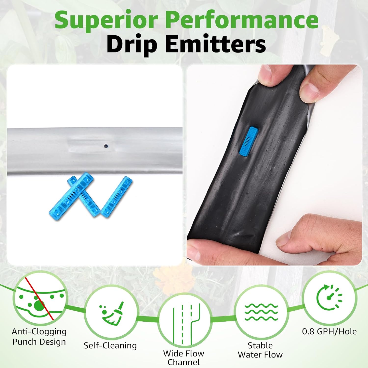 500FT 5/8" Drip Tape Irrigation, 16 Mil Heavy Duty with 6" Emitter Spacing, Silver Reflective Drip Tape Resistant to Pecking & Biting, Heat-Safe for Seedlings, Ideal for Garden Farm Greenhouse Patio