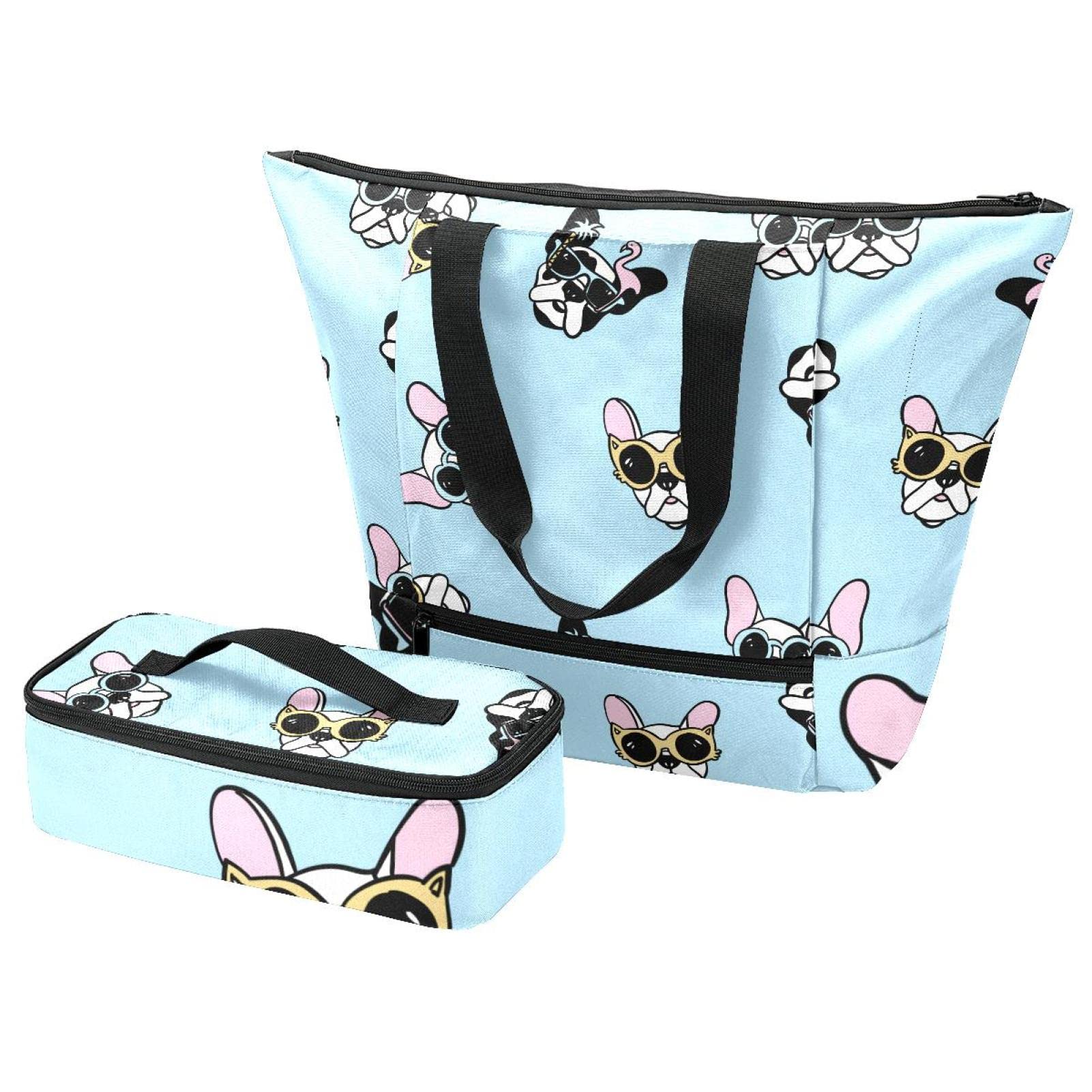 Sac fourre-tout animal blanc multicolore avec set de boîtes repas isolantes - 8