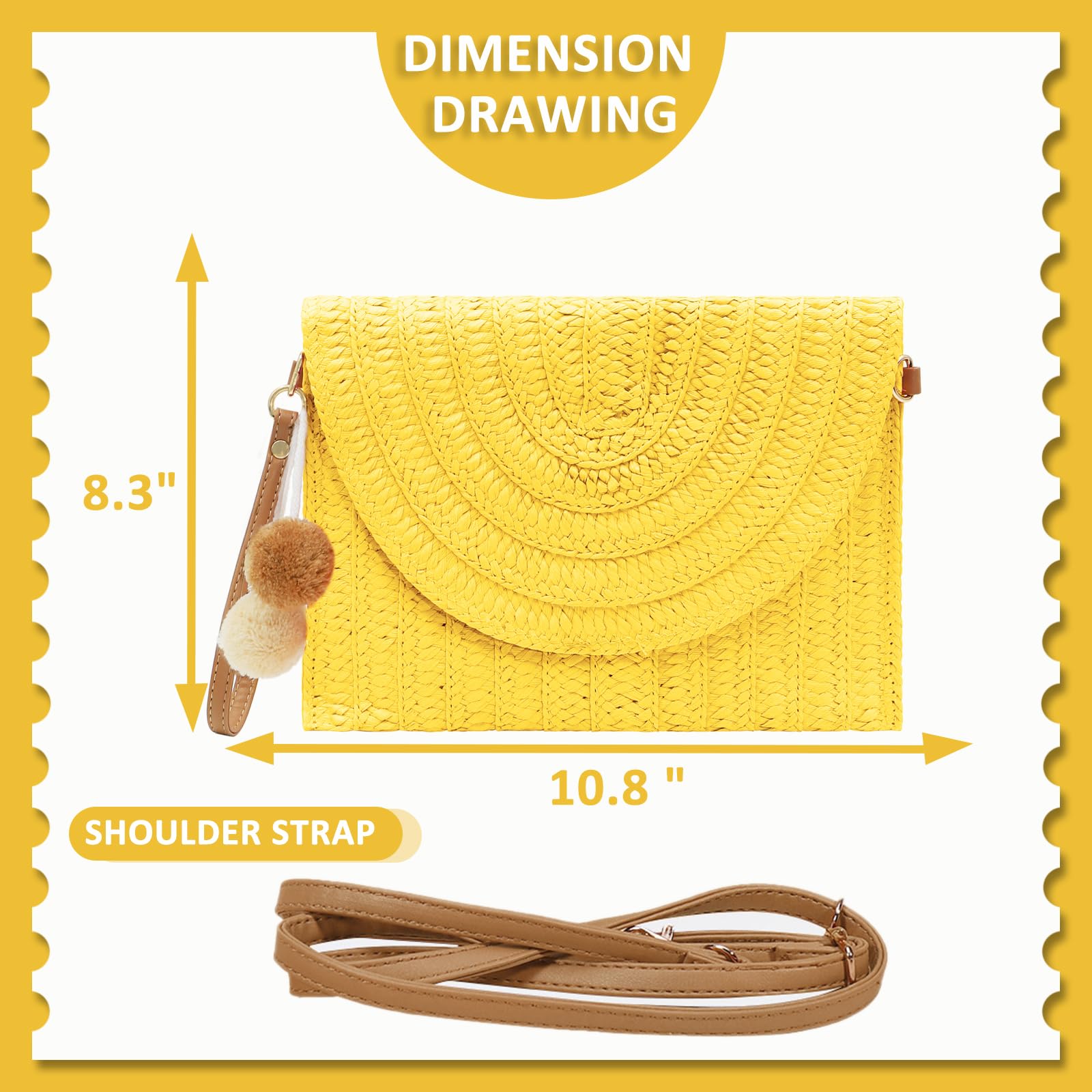 QTKJ Crossbody Bags for Women, Straw Clutch Purses, Bohemian Handmade Woven Envelope Package (Yellow)