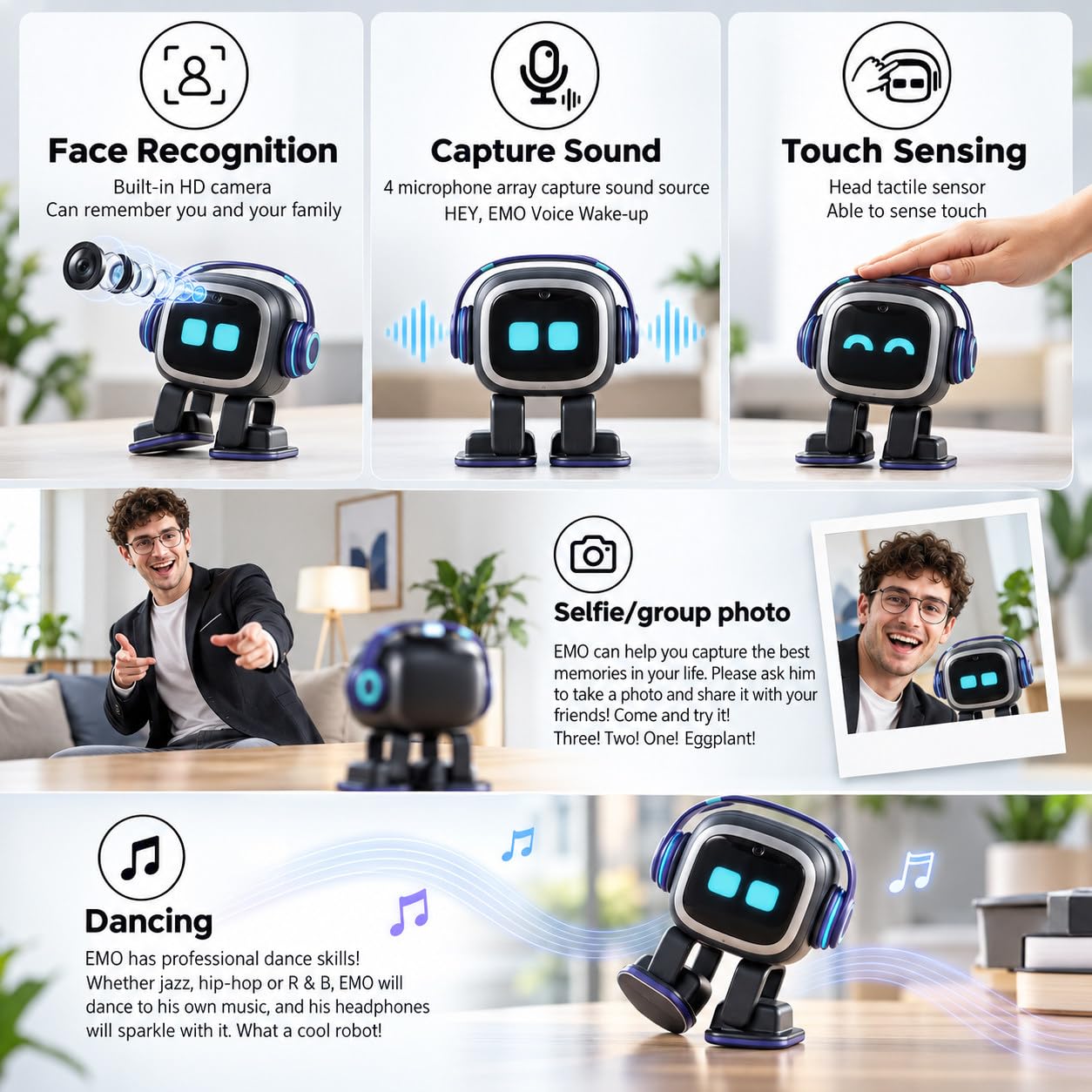 Inteligentny Robot Biurkowy AI i Interaktywne Zwierzątko Domowe White