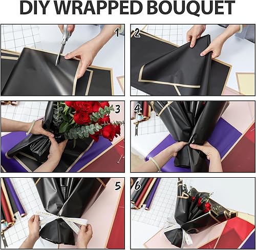 Miniatura 6 de NESCCI 20 hojas de papel de regalo de flores, papel de regalo de ramo floral impermeable, suministros de floristería, papel de embalaje para regalo