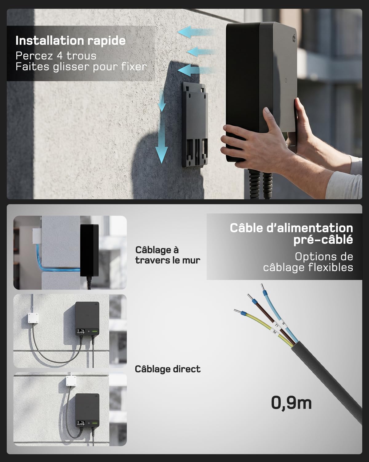 dé Borne de Recharge Véhicules Électrique 7kW avec APP, Câble Type 2 7,5m, RFID, Borne de Recharge 6-32A 230V, Wallbox 7kW avec RCD Type A 30mA AC + 6mA DC, IP54, pour E-208 & Autres BEV/PHEV, Noir