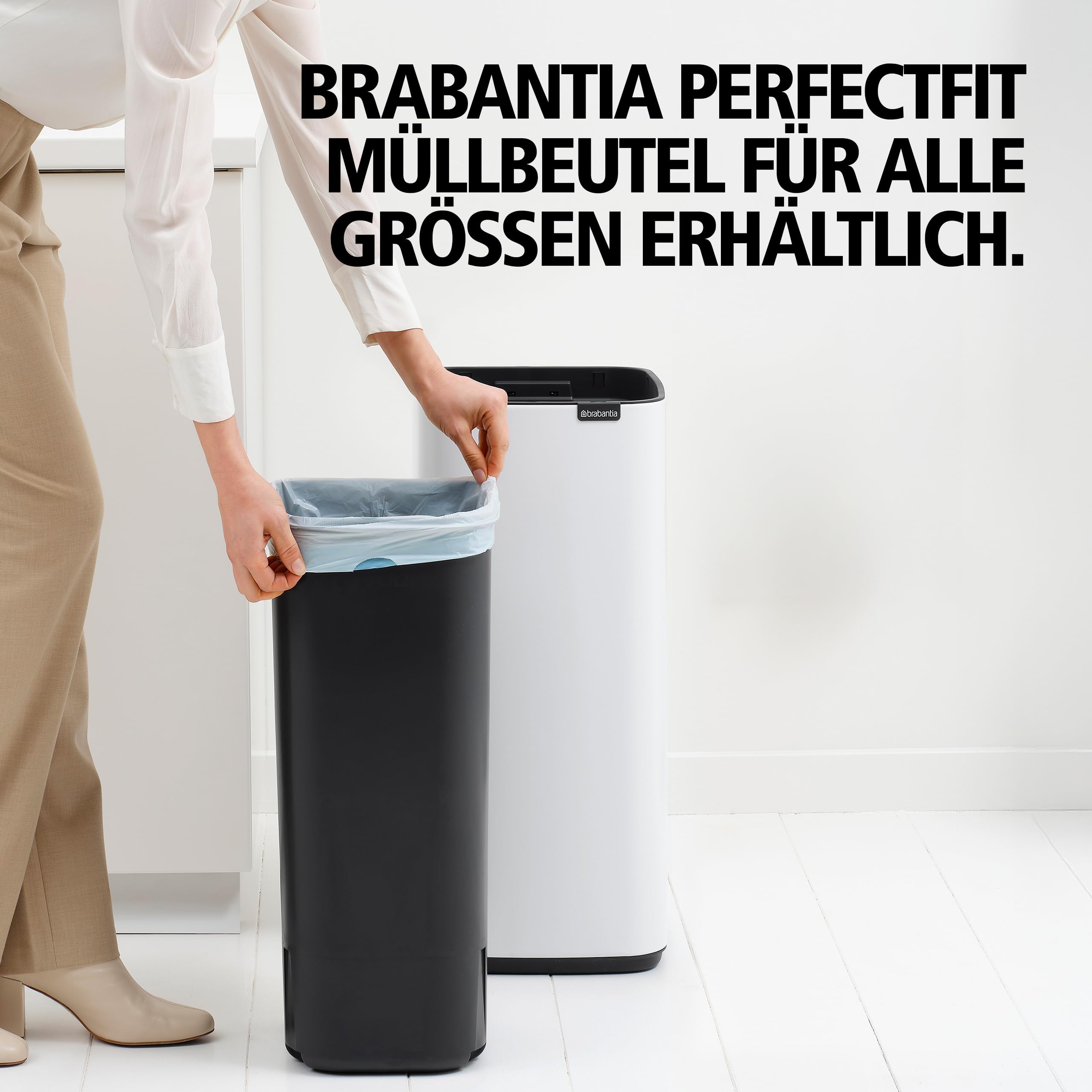 Brabantia Bo Touch Bin Küchenmülleimer 30 L (beige), platzsparender Abfalleimer mit Soft-Touch-Öñffnungssystem, leicht zu reinigender Inneneimer, Restmülleimer inklusive PerfectFit-Müllbeuteln