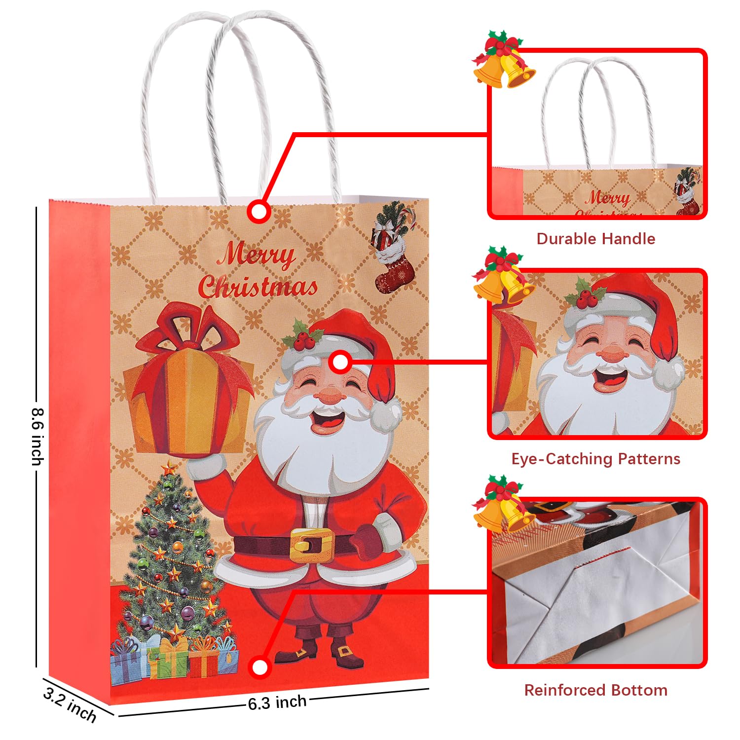 Amazon | ハンドル付きクリスマスギフトバッグ、小さなクリスマス