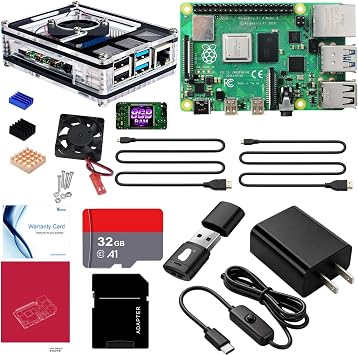 Vemico Raspberry Pi 4, 8 GB Kit, Technical Compatible, Pi4, 8 GB Main Unit, 32 GB Memory Card, 5 V 3 A USB-C Power Adapter, HD OUT Cable Line, 9 Layer Case, Cooling Fan, Heatsink, Driver, Memory Card