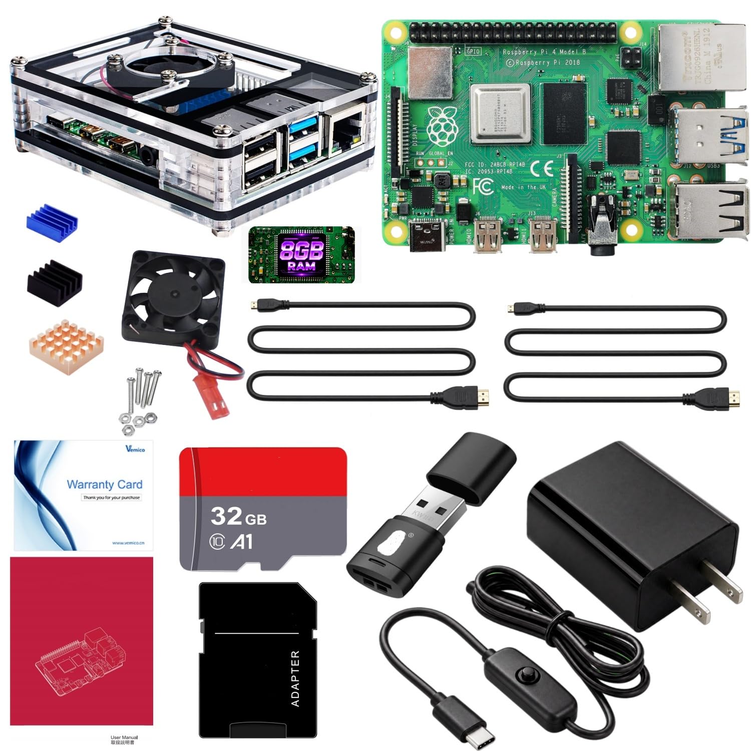 ラズペリーパイ4 8GB モニター付き Amazon.co.jp: Vemico Raspberry Pi 4 8GB Kit 技適済 Pi4 8GB本体
